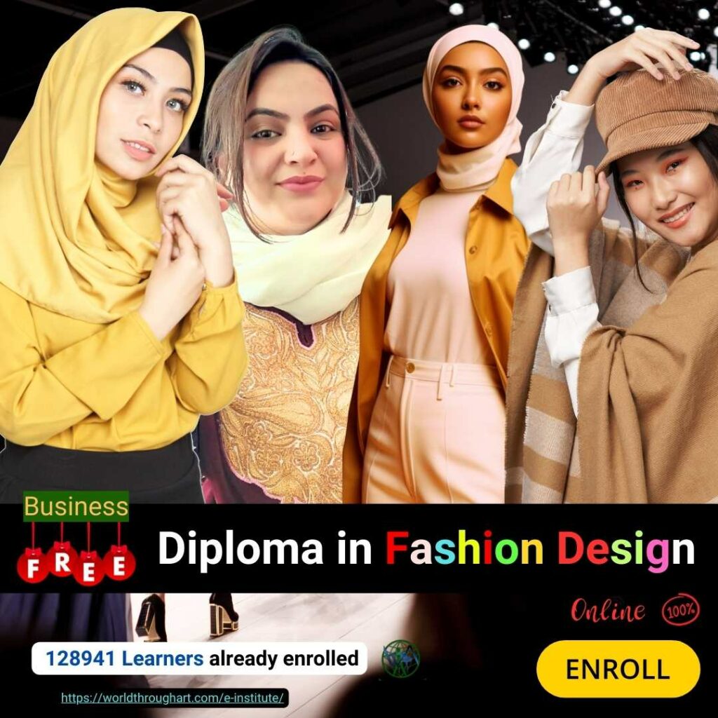 Fashion design diploma certificate with a stylish background.